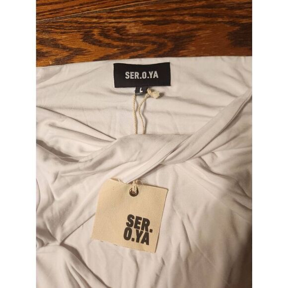 NWT SEROYA Ellis Soft Jersey Long Sleeve Crop Top - Cut Out White sz Large - Picture 3 of 5